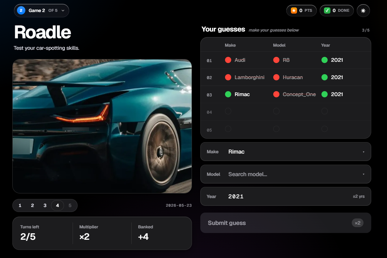 Roadle - Test your car spotting skills